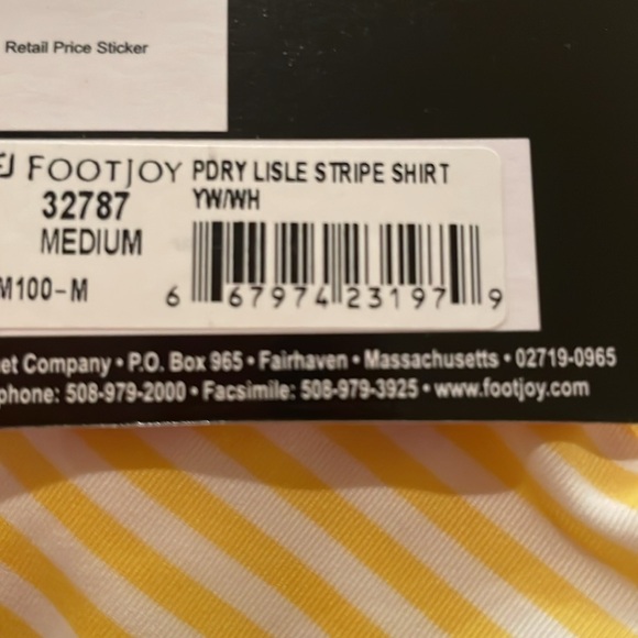 Men’s FootJoy Yellow & White Striped Golf Shirt, Size Medium, NWT - Picture 8 of 8